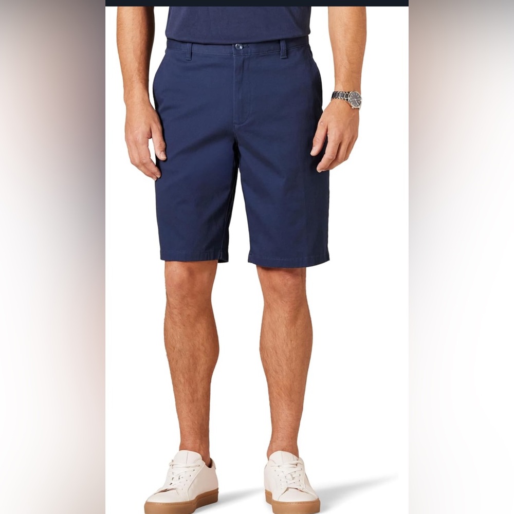 NWT Amazon Essentials Men's Slim Fit Navy 7" Inseam Flat Front Chino Shorts 42